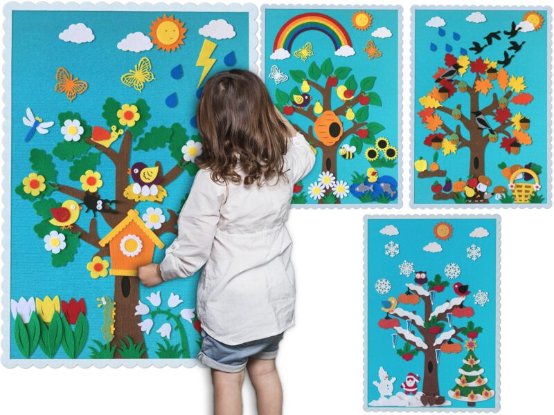 🌸🍎🍁❄️ “Four Seasons” Felt Storyboard Play Set for Children’s Early Learning and Development, blue